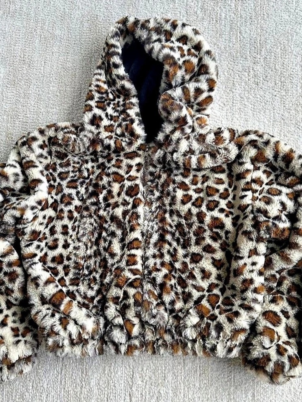 Topshop Leopard Print Hooded Teddy Jacket - S/M